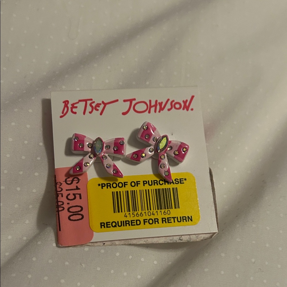 Betsey Johnson Pink Bow Earrings with Silver Accents